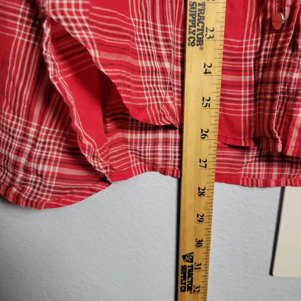 MICHAEL KORS Womens S6 Sleeveless Plaid Button Down Shirt Red Western Americana